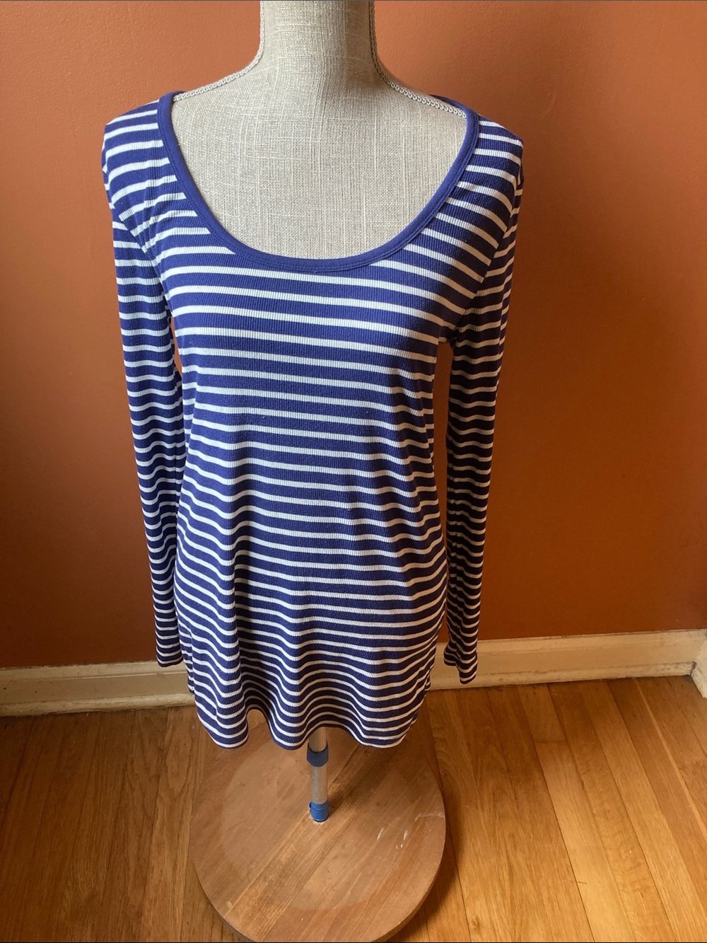 Old Navy Navy & White Striped Long Sleeve Scoop Top
